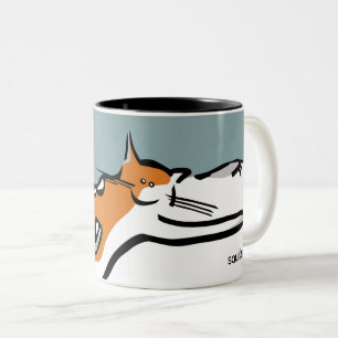 Caneca De Café Em Dois Tons Um Gato Gelado Preguiçoso Tricolor Engraçado