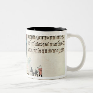Caneca De Café Em Dois Tons Um homem que conduz suas bolsas do carregando do
