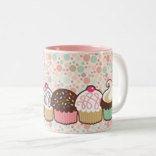 Caneca De Café Em Dois Tons Um monte de Cupcakes.