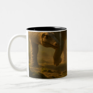 Caneca De Café Em Dois Tons Um nobre Stegossauro adulto guiando gentilmente su