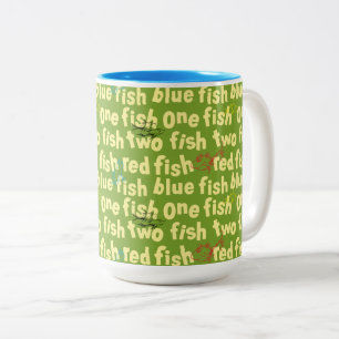 Caneca De Café Em Dois Tons Um Peixe Dois Peixes Padrão Tipográfico