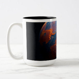Caneca De Café Em Dois Tons Um Planeta Laranja e Azul