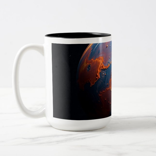 Caneca De Café Em Dois Tons Um Planeta Laranja e Azul (Esquerda)