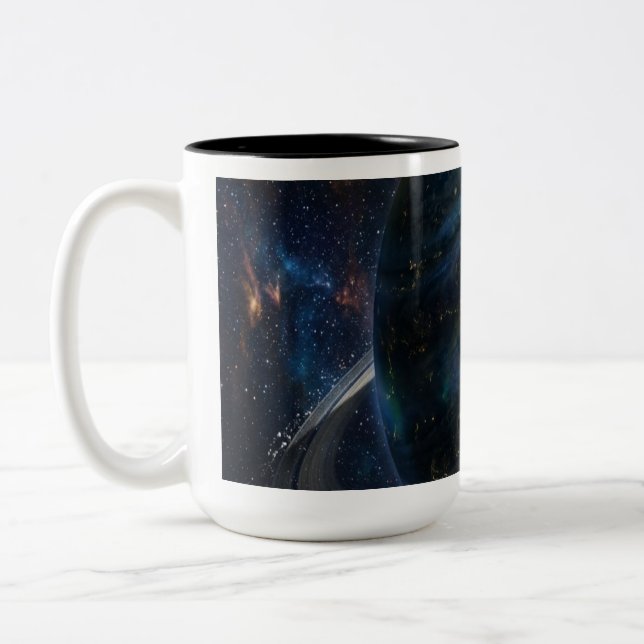 Caneca De Café Em Dois Tons Um Planeta Misterioso com Anéis (Esquerda)