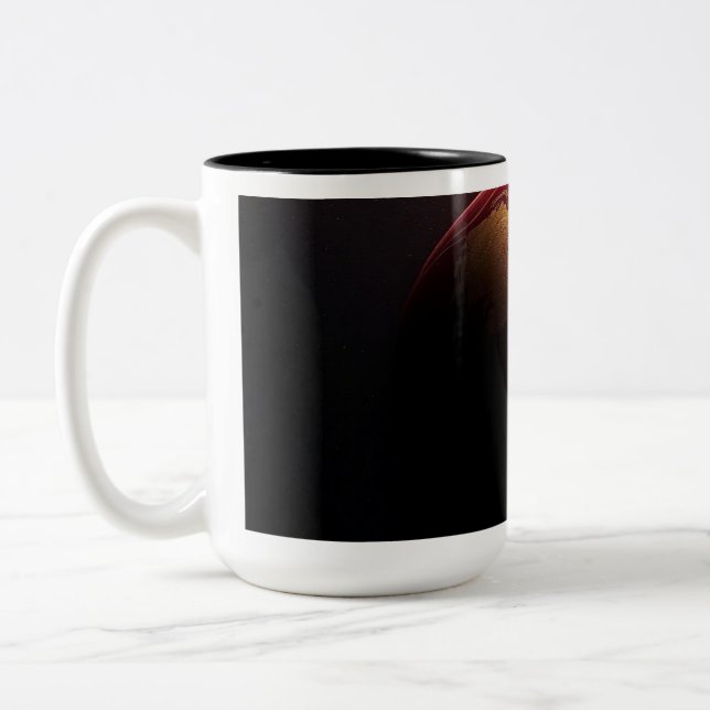 Caneca De Café Em Dois Tons Um Planeta Vermelho e Dourado (Esquerda)