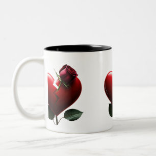Caneca De Café Em Dois Tons Um Rosa cresce a partir de um coração partido