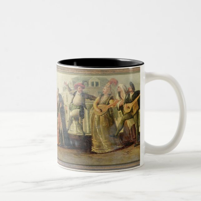 Caneca De Café Em Dois Tons Um trupe de Commedia Dell'Arte antes de um (Direita)