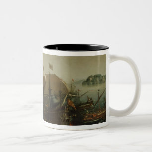 Caneca De Café Em Dois Tons Uma ação do mar, possivelmente a batalha de Cadi