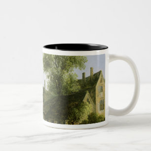 Caneca De Café Em Dois Tons Uma cidade em um rio com uma ponte