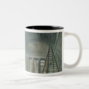 Caneca De Café Em Dois Tons Uma galeria do museu com arte romana antiga