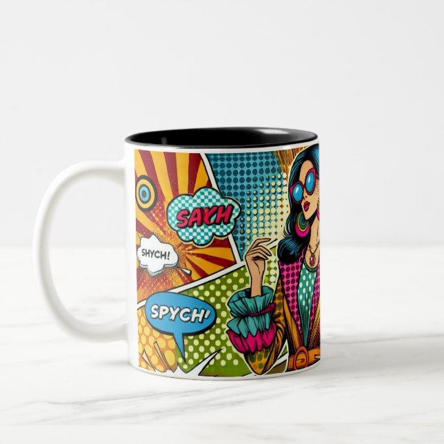 Caneca De Café Em Dois Tons Uma ilustração de tendência no estilo de pop (Esquerda)