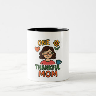 Caneca De Café Em Dois Tons Uma Mãe Grata – Mãe de Desenho Animado com Óculos