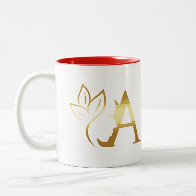 Caneca De Café Em Dois Tons Uma Mug Personalizada Monograma Inicial "A" (Esquerda)