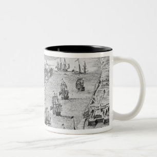 Caneca De Café Em Dois Tons Uma perspectiva do Towne e do porto de Harwich