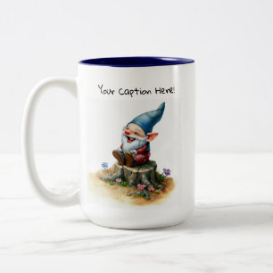 Caneca De Café Em Dois Tons Uma pintura aquarela de um Gnomo Cute