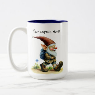 Caneca De Café Em Dois Tons Uma pintura aquarela de um Gnomo Cute
