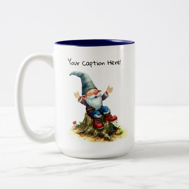 Caneca De Café Em Dois Tons Uma pintura aquarela de um Gnomo Cute (Esquerda)