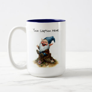 Caneca De Café Em Dois Tons Uma pintura em aquarela de um gnomo fofo