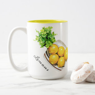 Caneca De Café Em Dois Tons Uma Tigela De Limões