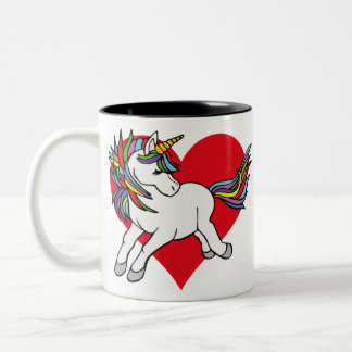 Caneca De Café Em Dois Tons unicornio con corazon rojo