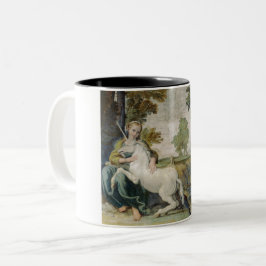 Caneca De Café Em Dois Tons Unicórnio e Jovem Mulher (por Domenichino)