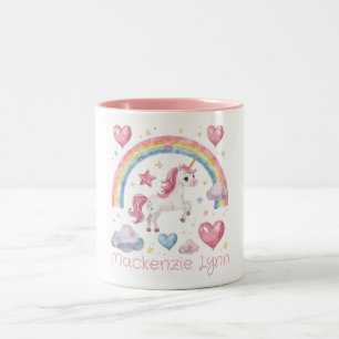 Caneca De Café Em Dois Tons Unicórnio em Aquarela e Arco-Íris com Nome Persona