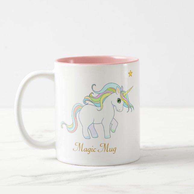Caneca De Café Em Dois Tons Unicórnio Mágico Fofo e Estrela (Esquerda)