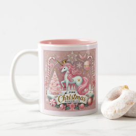 Caneca De Café Em Dois Tons Unicórnio Rosa do Natal no País das Maravilhas