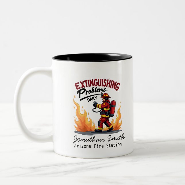 Caneca De Café Em Dois Tons Unique Firefighter or Fireman with Red Text (Esquerda)