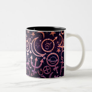 Caneca De Café Em Dois Tons Universo Planetário Espelhado Roxo Espaço Planetas
