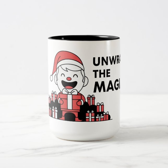 Caneca De Café Em Dois Tons Unwrap the Magic Christmas (Centro)