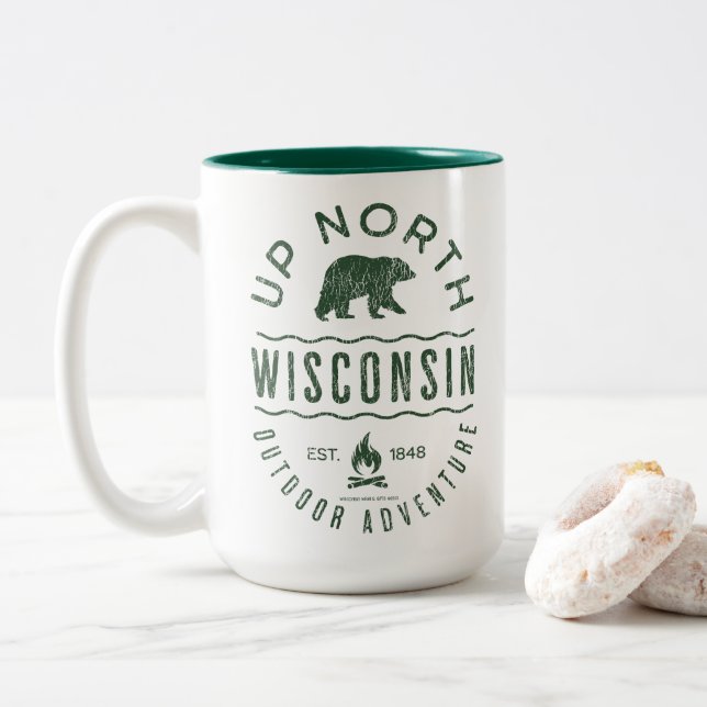 Caneca De Café Em Dois Tons Up North Wisconsin (Com Donut)