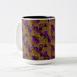 Caneca De Café Em Dois Tons Urban Glam Animal Print With Chains On Purple