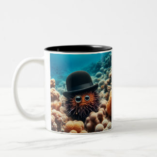 Caneca De Café Em Dois Tons Urchin marinho com chapéu e monocromo