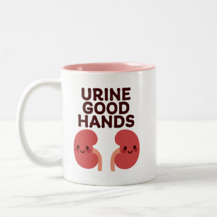 Caneca De Café Em Dois Tons Urina em Boas Mãos - Design de Rim Bonito Sorriso