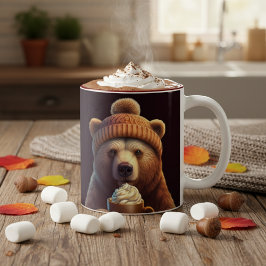 Caneca De Café Em Dois Tons Ursa Outonal Caprichosa de Cacau Quente Hygge