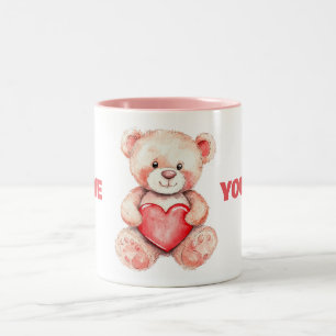 Caneca De Café Em Dois Tons ursinho de aquarela fofo com coração vermelho
