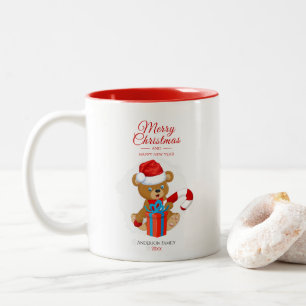 Caneca De Café Em Dois Tons Ursinho de Natal Adorável   Natal personalizado