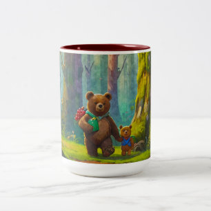 Caneca De Café Em Dois Tons Ursinhos de Pelúcia Colhendo Frutas Arte para Cria