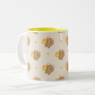 Caneca De Café Em Dois Tons Urso Castanho Romântico bonito