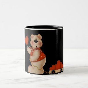 Caneca De Café Em Dois Tons Urso com Vagão de Coração