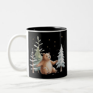Caneca De Café Em Dois Tons Urso de Inverno Nevado Fofo Floresta de Inverno Ca