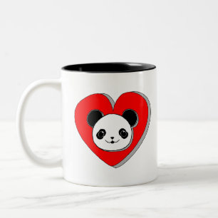 Caneca De Café Em Dois Tons Urso De Panda Bonito E Desenho De Coração Vermel