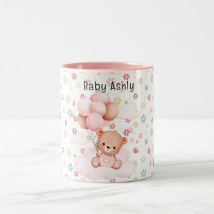 Caneca De Café Em Dois Tons Urso de pelúcia fofo flores cor-de-rosa com nome c