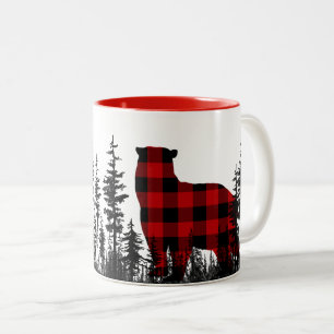 Caneca De Café Em Dois Tons Urso de Xadrez da Floresta de Pinhais de Madeira