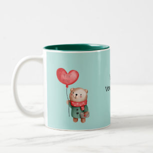 Caneca De Café Em Dois Tons Urso dia de os namorados com balão de amor