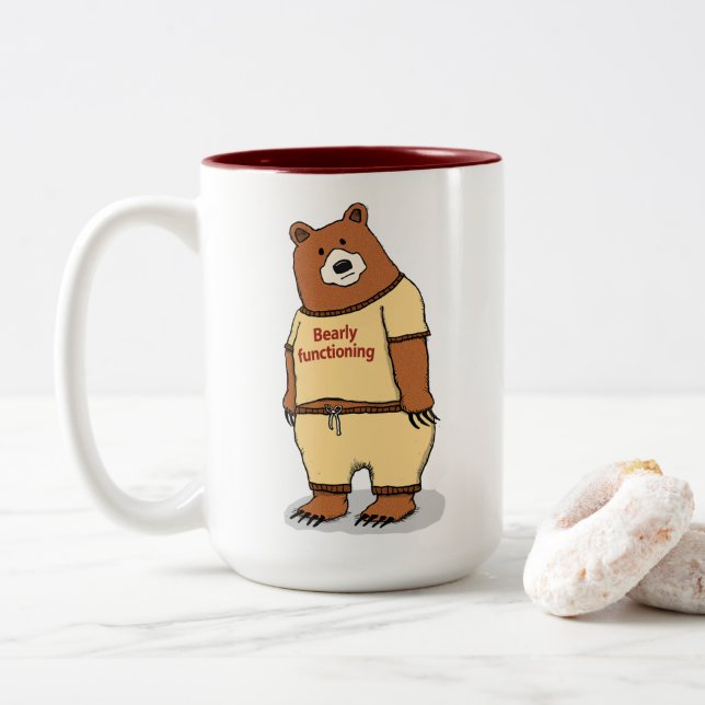 Caneca De Café Em Dois Tons Urso Fofo e Engraçado que Mal Funciona (Com Donut)