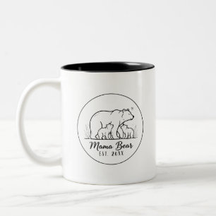 Caneca De Café Em Dois Tons Urso Mãe EST 2025 Logotipo em Linha Arte