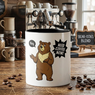 Caneca De Café Em Dois Tons Urso Mal-Humorado Engraçado Precisa de Café
