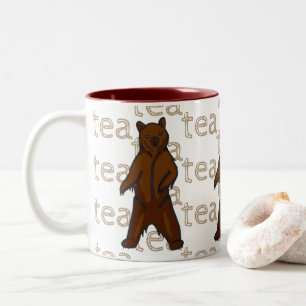 Caneca De Café Em Dois Tons Urso Marrom Grizzly Selvagem Selvagem, desenhado 